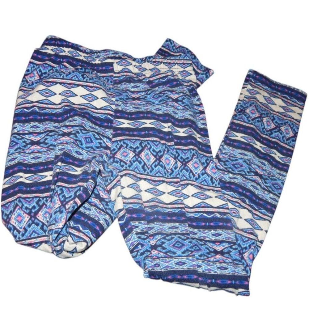 Curfew Girl girls 7/8 blue pink soft tribal print geometric print leggings pants